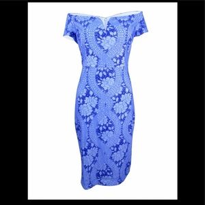 Off-The-Shoulder Blue Lace Dress - Guess